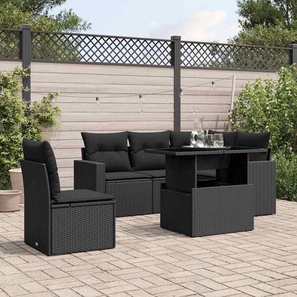 vidaXL Salon de jardin 6 pcs avec coussins noir r&eacute;sine tress&eacute;e