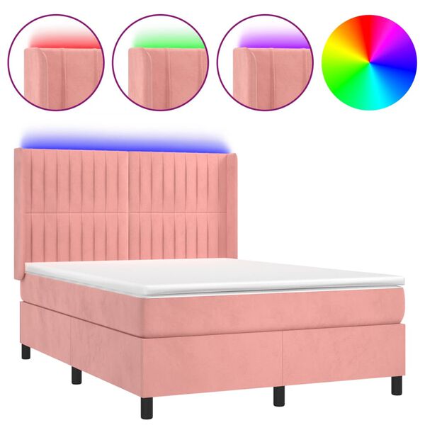 vidaXL Sommier &agrave; lattes de lit matelas et LED Rose 140x200 cm Velours