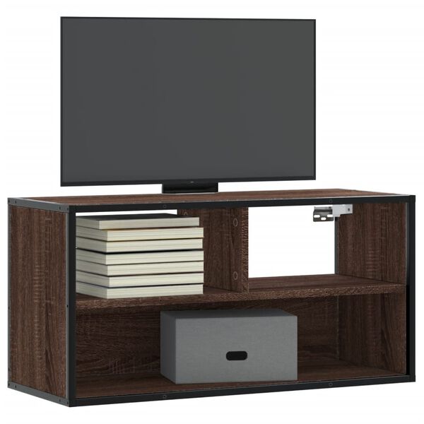 vidaXL Meuble TV ch&ecirc;ne marron 80x31x39,5 cm bois d'ing&eacute;nierie et m&eacute;tal