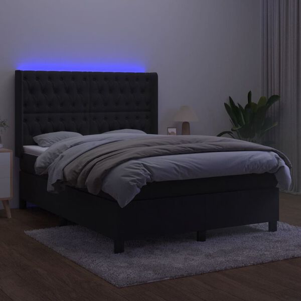 vidaXL Sommier &agrave; lattes de lit matelas et LED Noir 140x200 cm Velours