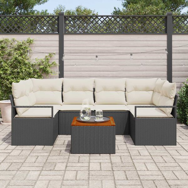 vidaXL Ensemble de canap&eacute; de jardin 7 pcs Noir et blanc