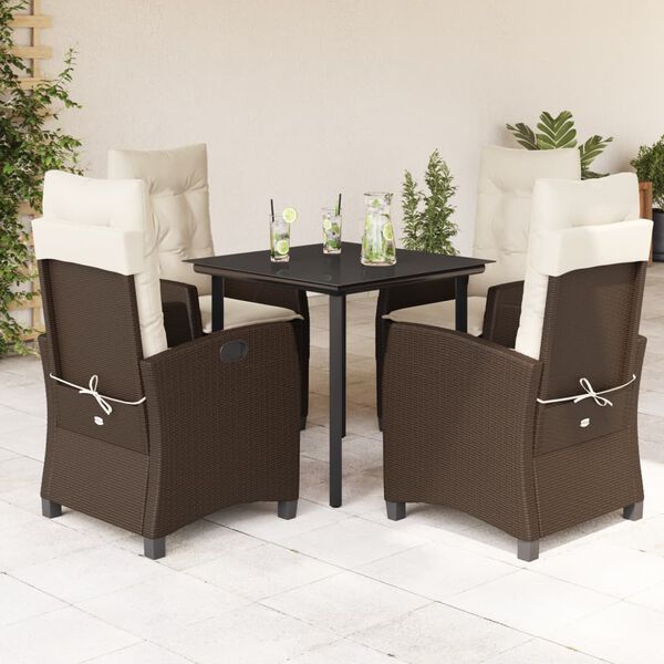 vidaXL Ensemble &agrave; manger de jardin 5 pcs et coussins marron poly rotin