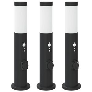 vidaXL Bornes lumineuses avec d&eacute;tecteur et prise lot de 3 50 cm acier inoxydable IP44