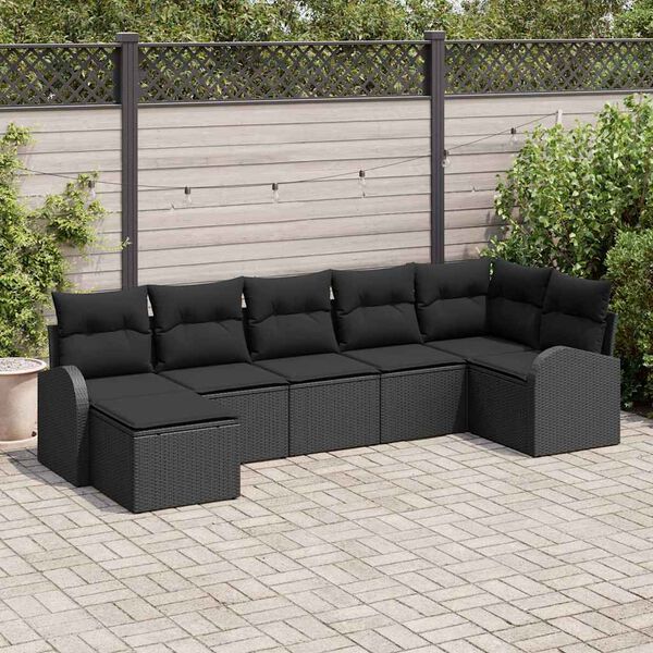 vidaXL Ensemble de canap&eacute; de jardin 7 pcs Noir Poly rotin