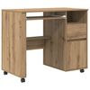 vidaXL Bureau avec roues Ch&ecirc;ne artisanal Bois d'ing&eacute;nierie
