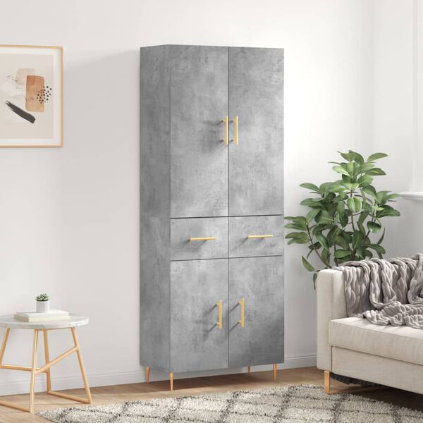 vidaXL Buffet haut Gris b&eacute;ton 69,5x34x180 cm Bois d'ing&eacute;nierie