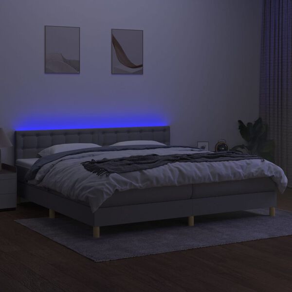 vidaXL Sommier &agrave; lattes de lit matelas LED Gris clair 200x200 cm Tissu