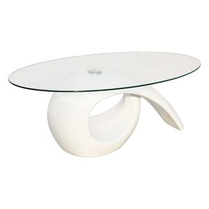 vidaXL Table basse avec dessus de table en verre ovale Blanc brillant