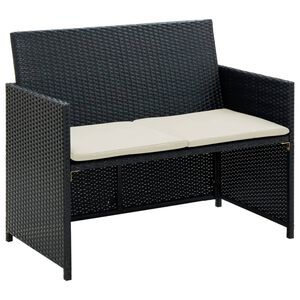 vidaXL Canap&eacute; de jardin &agrave; 2 places avec coussins Noir R&eacute;sine tress&eacute;e