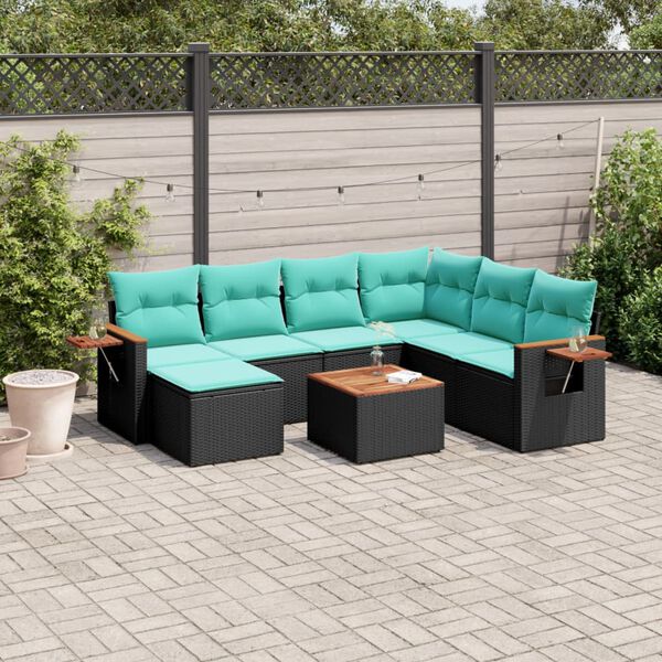 vidaXL Salon de jardin 8 pcs avec coussins noir r&eacute;sine tress&eacute;e