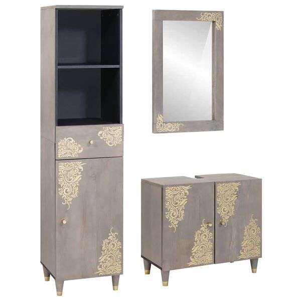 vidaXL Ensemble de Meubles de Salle de Bain avec tiroir 3 pcs Gris