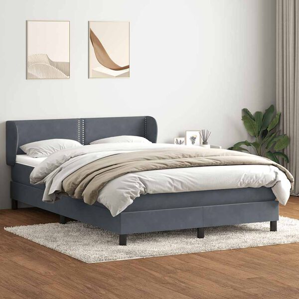 vidaXL Sommier &agrave; lattes de lit et matelas gris fonc&eacute; 140x220cm velours