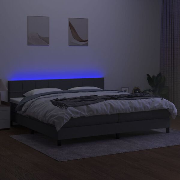 vidaXL Sommier &agrave; lattes de lit et matelas et LED Gris fonc&eacute; 200x200 cm