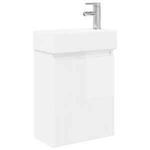 vidaXL Meuble de salle de bain avec robinet Blanc brillant
