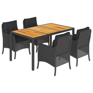 vidaXL Ensemble &agrave; manger de jardin coussins 5pcs Noir R&eacute;sine tress&eacute;e