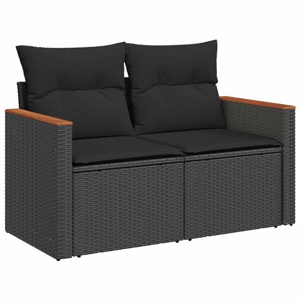 vidaXL Salon de jardin 6 pcs avec coussins noir résine tressée acacia