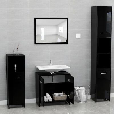 vidaXL Meubles de salle de bain Noir brillant Bois d'ingénierie