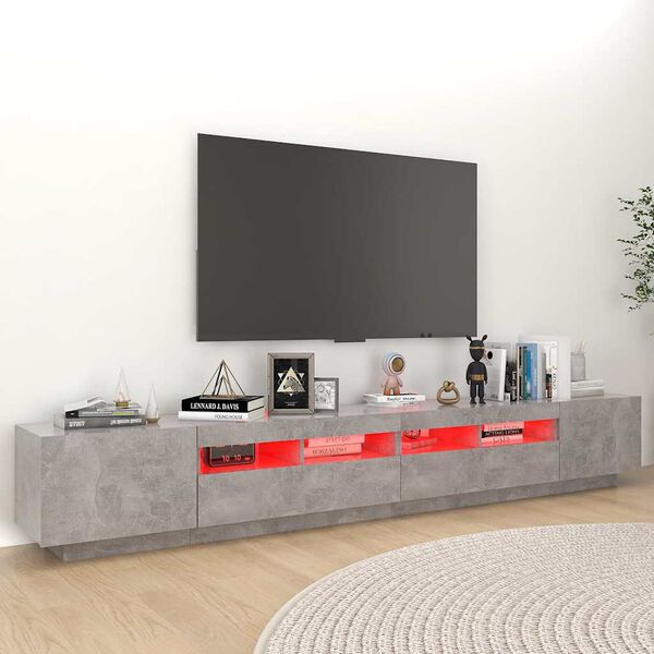 vidaXL Meuble TV avec lumi&egrave;res LED Gris b&eacute;ton 260x35x40 cm