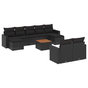 vidaXL Salon de jardin 10 pcs avec coussins noir r&eacute;sine tress&eacute;e