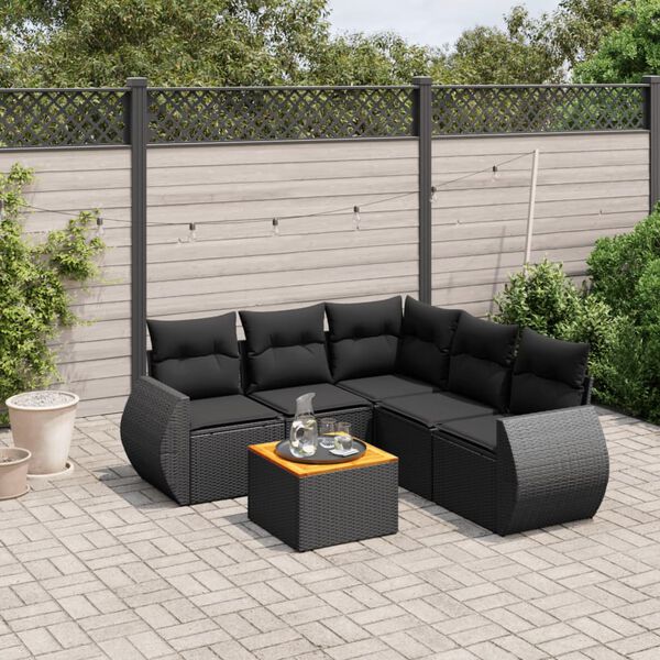 vidaXL Salon de jardin 6 pcs avec coussins noir résine tressée