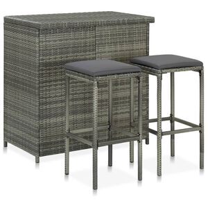vidaXL Ensemble de bar 3 pcs R&eacute;sine tress&eacute;e Gris