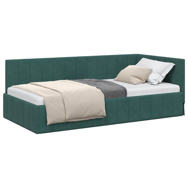 vidaXL Cadre de lit d'angle Vert fonc&eacute; 90 cm x 200 cm Velours