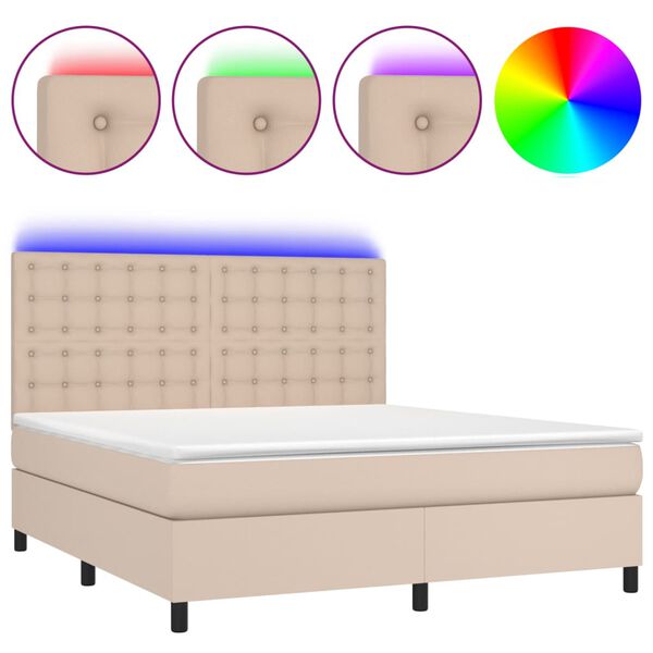 vidaXL Sommier &agrave; lattes de lit avec matelas LED Cappuccino 160x200 cm