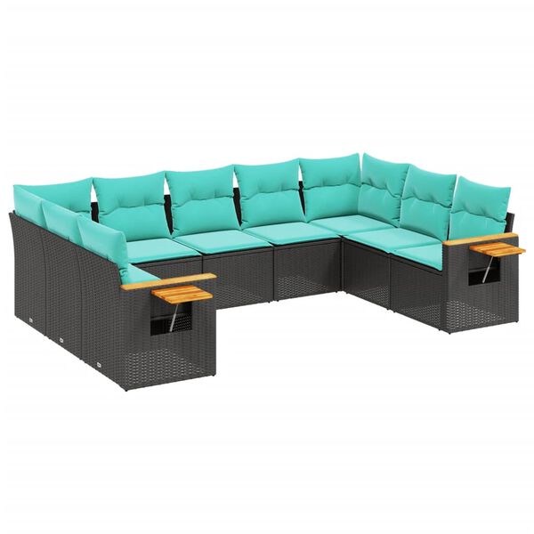 vidaXL Salon de jardin 9 pcs avec coussins noir résine tressée