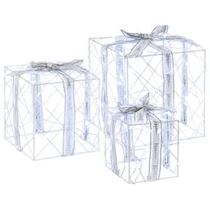vidaXL Bo&icirc;te-cadeau de No&euml;l &eacute;clair&eacute;e 3 pc 150 LED Blanc froid