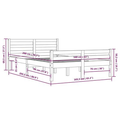 vidaXL Cadre de lit Marron miel Bois massif 160x200 cm