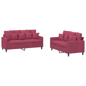 vidaXL Ensemble de canap&eacute;s 2 pcs avec coussins Rouge bordeaux Velours