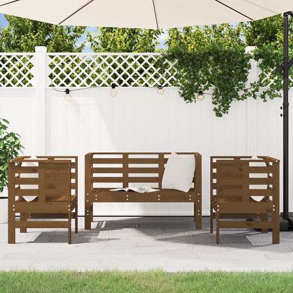 vidaXL Salon de jardin 3 pcs marron miel bois de pin massif