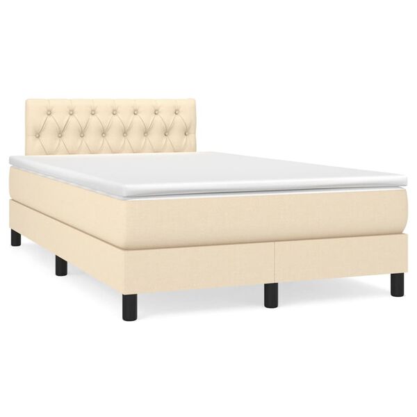 vidaXL Sommier &agrave; lattes de lit avec matelas cr&egrave;me 120x190 cm tissu