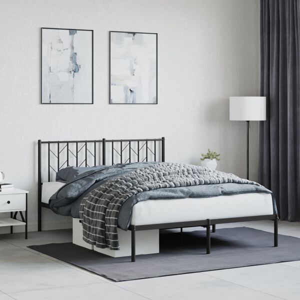 vidaXL Cadre de lit métal sans matelas avec tête de lit noir 135x190cm