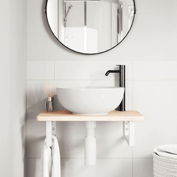 vidaXL &Eacute;tag&egrave;re de vasque murale acier et bois de ch&ecirc;ne massif