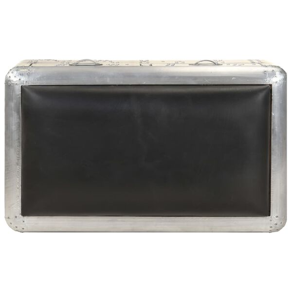 vidaXL Banc de style aviation 59 cm Argent&eacute; et noir Cuir v&eacute;ritable