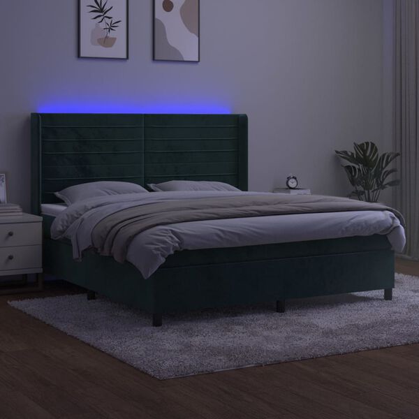 vidaXL Sommier à lattes de lit matelas et LED Vert foncé 180x200 cm