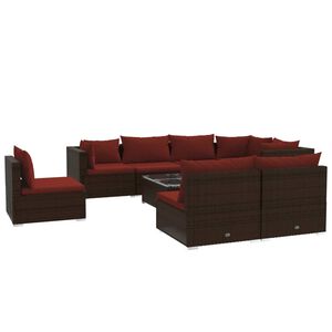 vidaXL Salon de jardin 9 pcs avec coussins r&eacute;sine tress&eacute;e marron