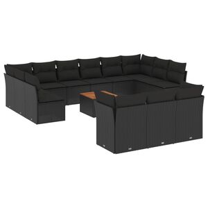 vidaXL Salon de jardin avec coussins 14 pcs noir r&eacute;sine tress&eacute;e