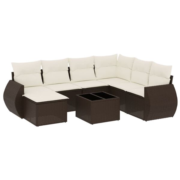 vidaXL Salon de jardin 8 pcs avec coussins marron r&eacute;sine tress&eacute;e