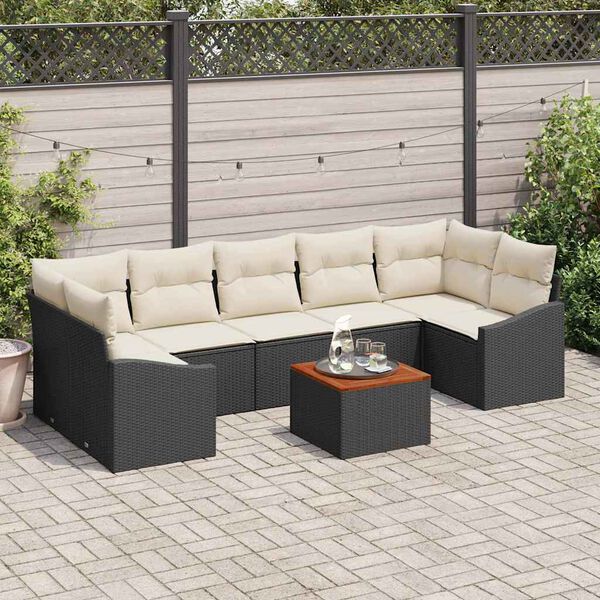 vidaXL Ensemble de canap&eacute; de jardin avec coussin 8 pcs Noir polyrotin