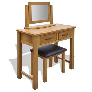 vidaXL Coiffeuse avec tabouret Bois de ch&ecirc;ne massif