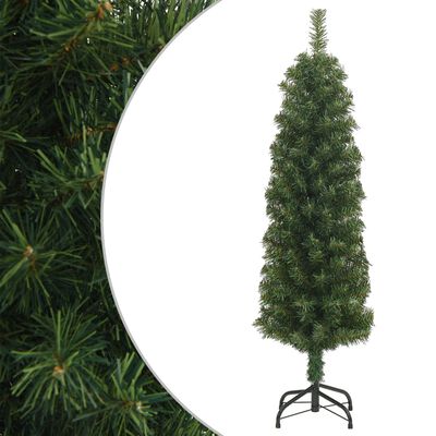 vidaXL Sapin de Noël artificiel mince avec support vert 120 cm PVC