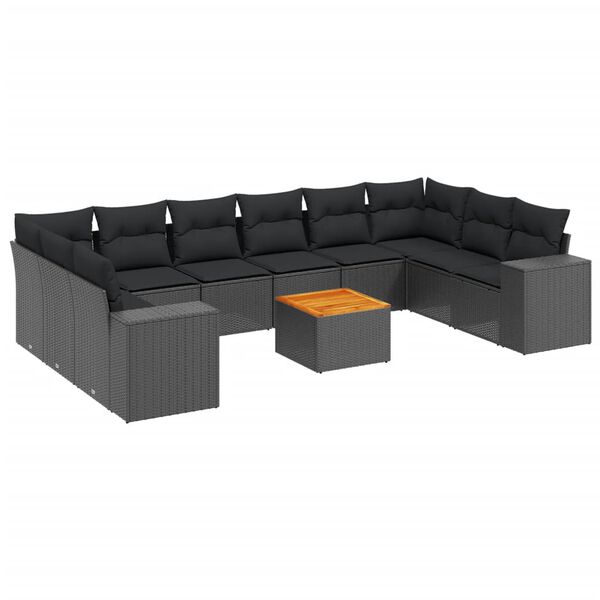 vidaXL Salon de jardin 11 pcs avec coussins noir r&eacute;sine tress&eacute;e