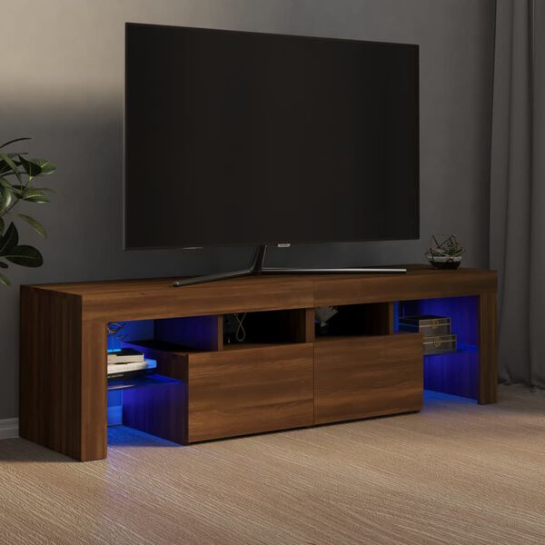 vidaXL Meuble TV avec lumi&egrave;res LED Ch&ecirc;ne marron 140x36,5x40 cm