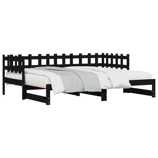 vidaXL Lit coulissant sans matelas noir 2x(90x190) cm Bois massif