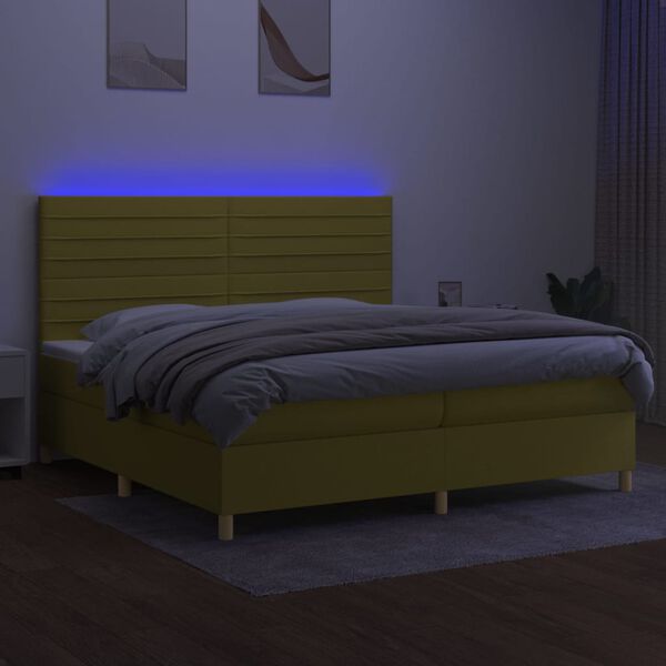 vidaXL Sommier &agrave; lattes de lit et matelas et LED Vert 200x200 cm Tissu