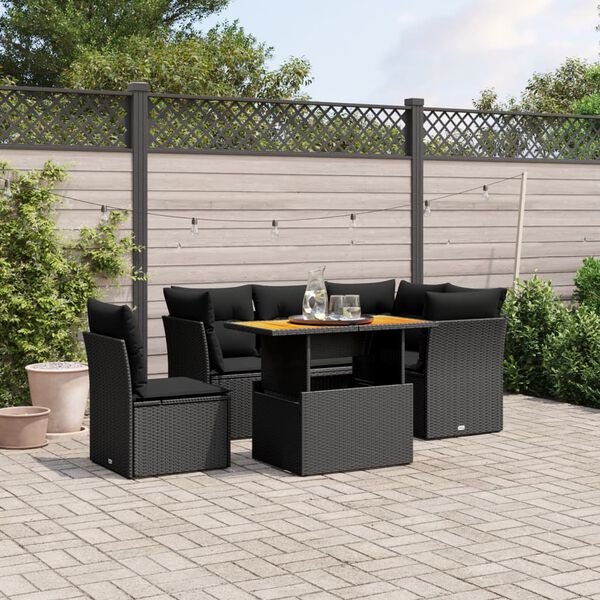 vidaXL Salon de jardin 5 pcs avec coussins noir r&eacute;sine tress&eacute;e