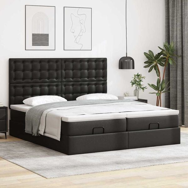 VidaXL Cadre de lit ottoman avec matelas noir 200x200 cm similicuir