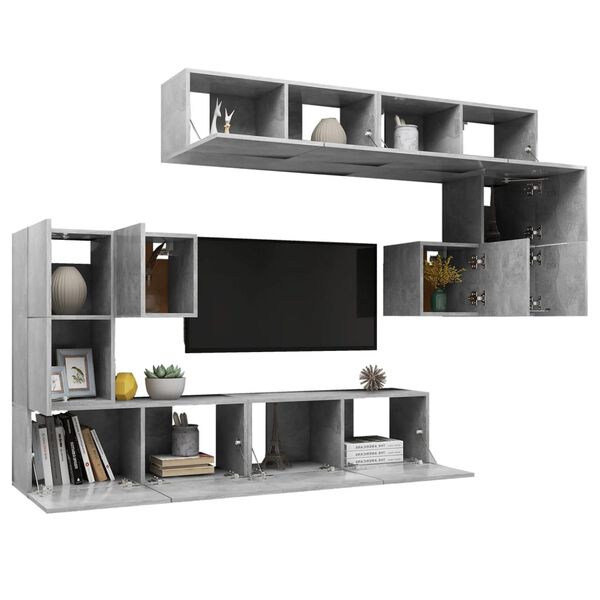 vidaXL Ensemble de meubles TV 8 pcs Gris b&eacute;ton Bois d'ing&eacute;nierie